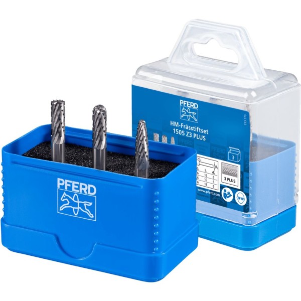 PFERD Hartmetall Frässtift Set 1505 Zahnung 3 PLUS 3-tlg. 6mm universal mittel kreuzverzahnt