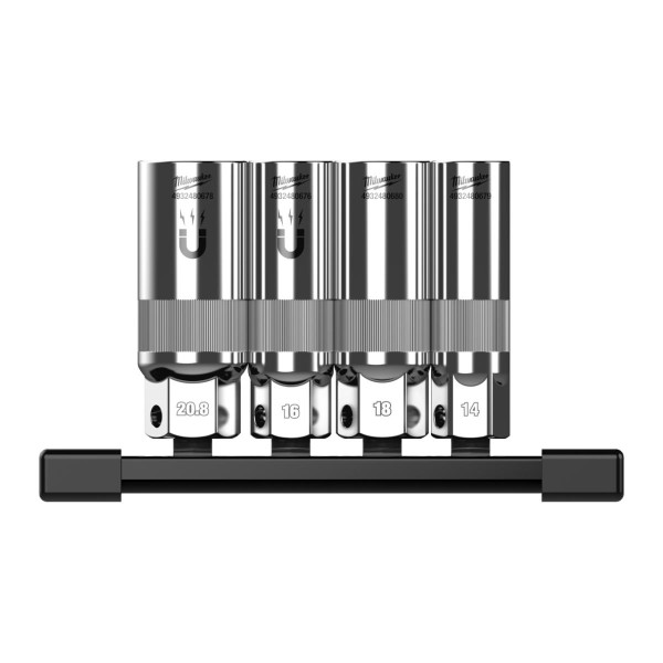Milwaukee Steckschlüsseleinsatz für Zündkerzen 3/8 auf Schiene, 4-teiliges Set